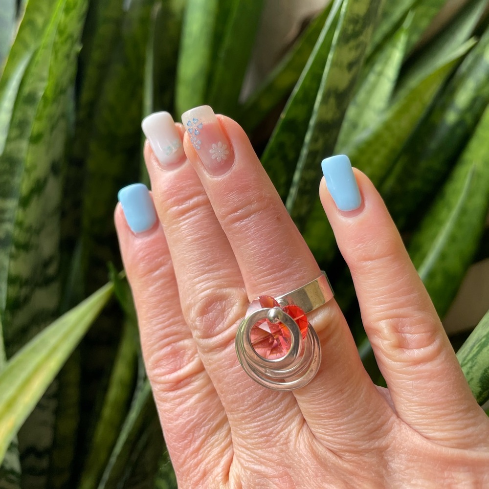 Pink Crystal Sterling Silver Ring